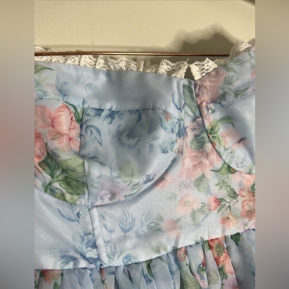 FREE PEOPLE Selkie French Corset Puff MIDI Dress Powder Blue Floral - Picture 7 of 9